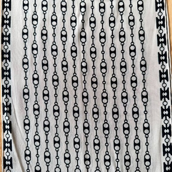 Vintage La Belle Creole Paris Silk Scarf Beige Black Chain Print 42inx10in Glam - Picture 8 of 11